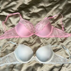 Women’s Lace Victoria Secret Bra With Embellishments - Pink and White